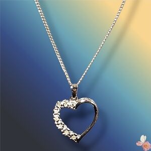 OTC THAI Elegant 925 Silver Diamond Accent Heart Pendant Necklace 268